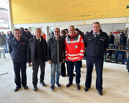 Richtfest Rettungszentrum Oberkochen mit Bürgermeister Traub, DRK, Polizei und Feuerwehr.